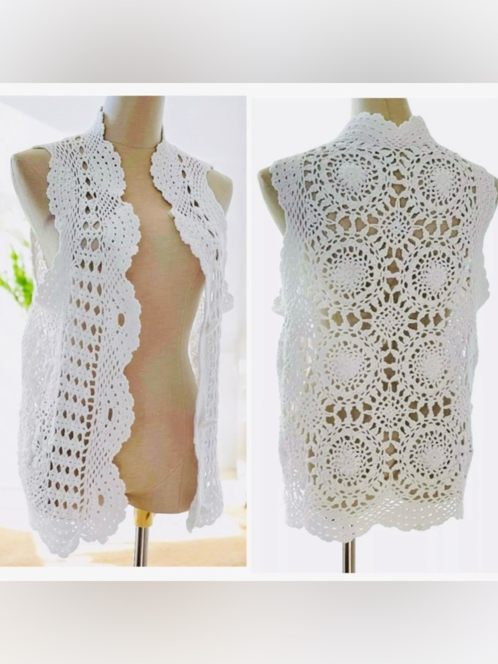 Crochet Open Knit Sweater Vest Top Boho Festival Grandma Cottagecore Beach Small
